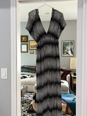 Striped Black and White V-Neck Maxi Dress